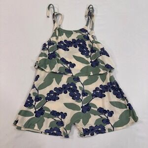 Kate Quinn Blueberry Bamboo Ruffle Romper Kids 3-6M Cream Green | Cottagecore
